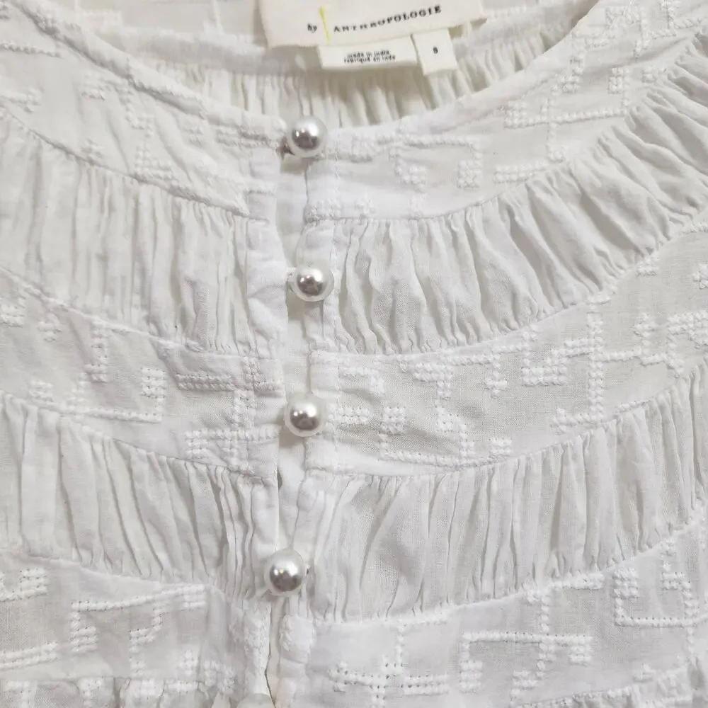 Anthropologie Luciella‎ smocked puff short sleeve blouse woman's size small